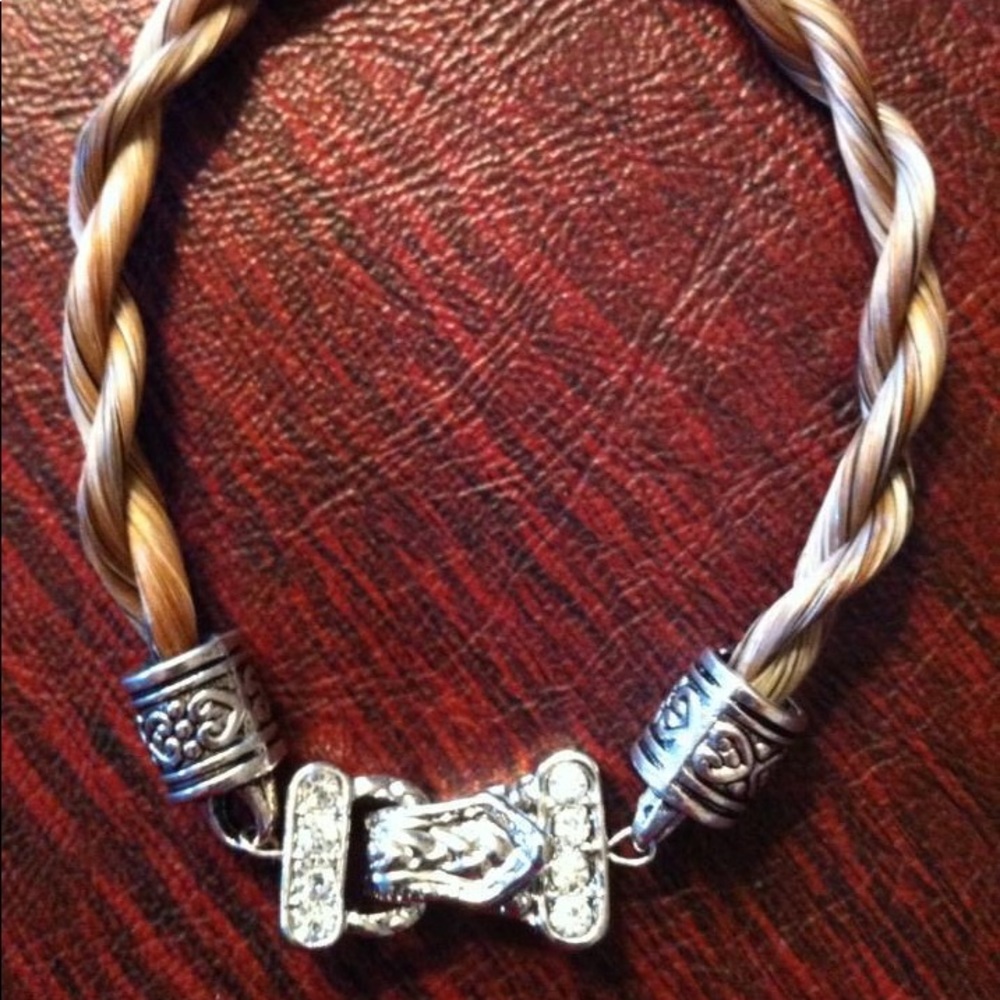 Homemade, horsehair bracelets and necklaces.